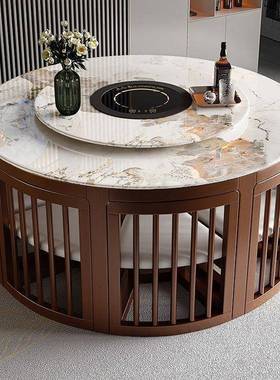 新中式简理石全实木餐桌大椅组ZIH合用小户型圆形吃饭桌岩板现家