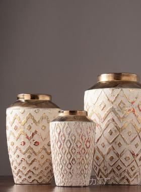 陶瓷花摆瓶件装家饰品复古创约意干花插花美式居器客厅现AL101957