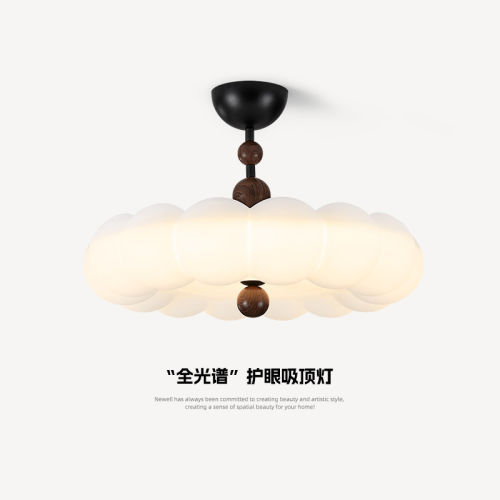 中古风卧室吊灯法式复古胡桃木纹主卧房间灯全光谱护眼儿童房灯