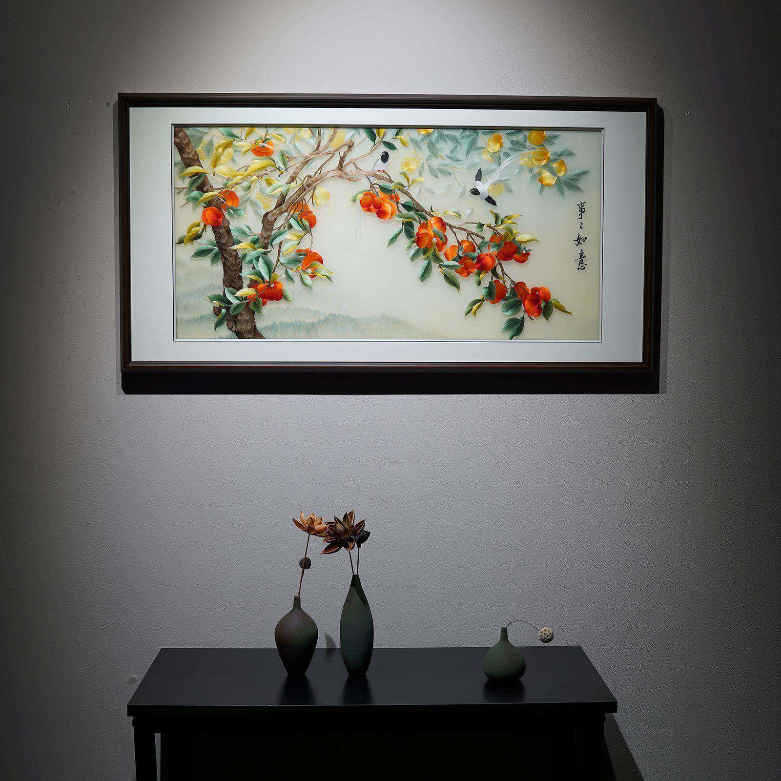 纯手工挂新中式苏刺绣事事客如意成品挂画州厅高档精品苏绣装AL10
