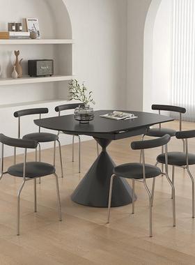 7方伸缩T岩折叠餐桌变圆DOI现代简约小户型华尔兹黑色多功板能旋