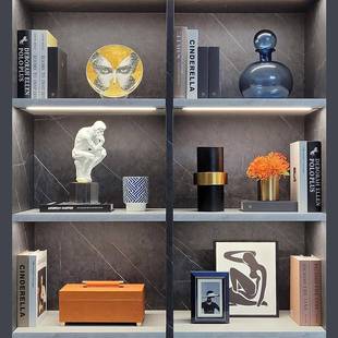 样板间简客厅现代家4t1652972居软装饰品仿真花相璃架玻摆件组合