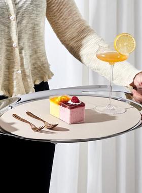 欧NJE式轻奢不锈钢面高档镜托盘水盘物香槟置托盘下午茶果点心托