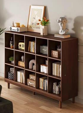BXI实木书架胡桃木色子置物格架落地客厅柜矮柜子储物一体靠墙全书柜