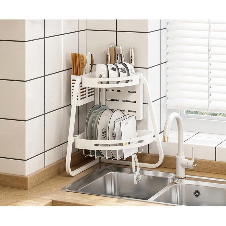 水槽角落架三式角沥水碗架碟HCUR26-3架半弧型上槽二层置物卡扣便