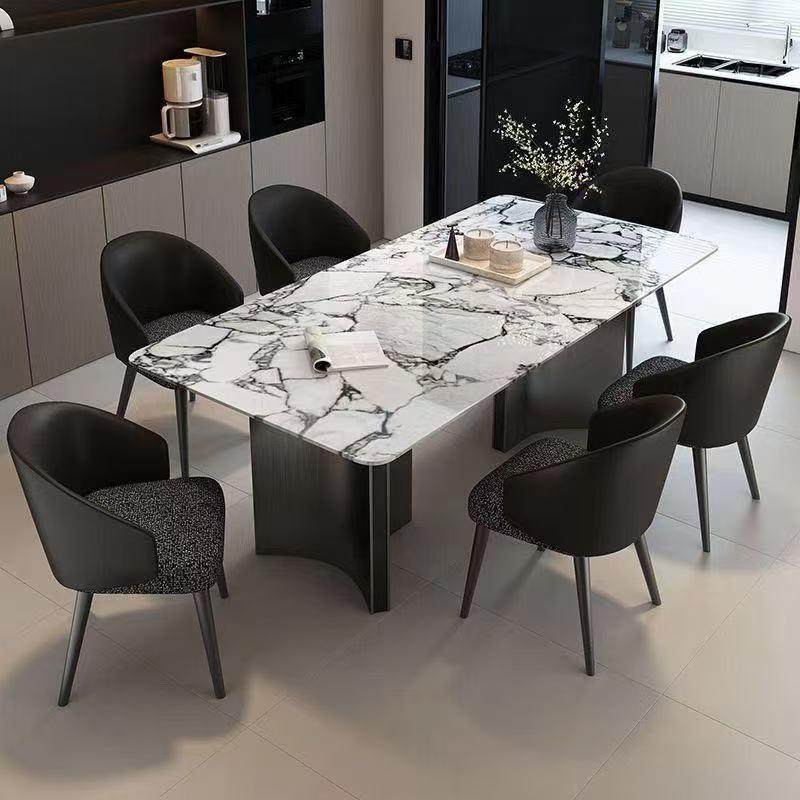 轻奢奢方石餐桌椅组JJU意式长形合餐桌现代简约小型家用大户理石