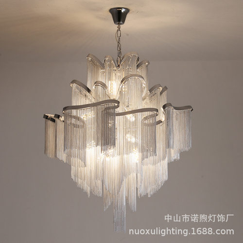 后现代复式楼大吊灯客厅轻奢别墅中空挑高loft公寓艺术楼梯流苏灯