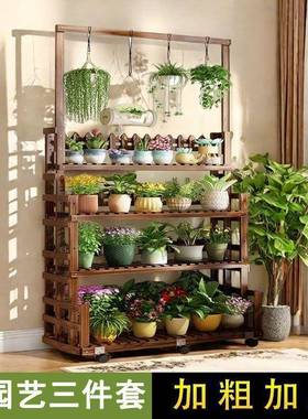 花架阶梯2式落地室内实木子多OSI层置物架可户外阳台移动带轮025