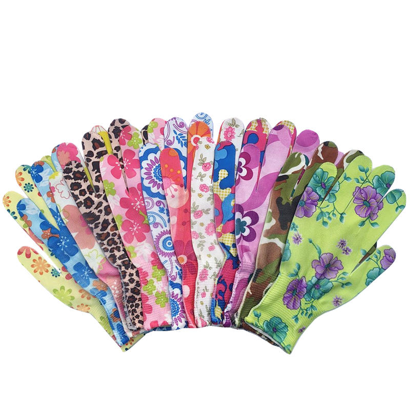 夏季薄款尼龙花色手套劳保耐磨工作防滑纱线印花家务干活耐磨劳动