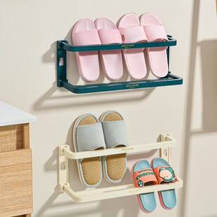 子挂架省空间 拖支架免打孔卫生间壁挂鞋 拖鞋 置物架浴室折叠双层鞋