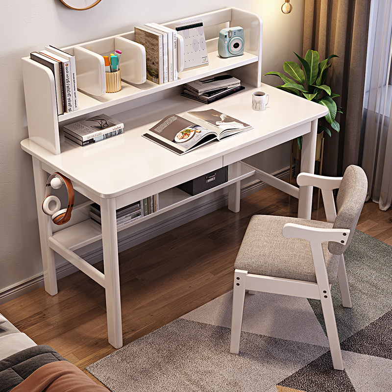 现代简约学习书桌全实木写字台白色办公桌家用卧室小户型电脑桌子