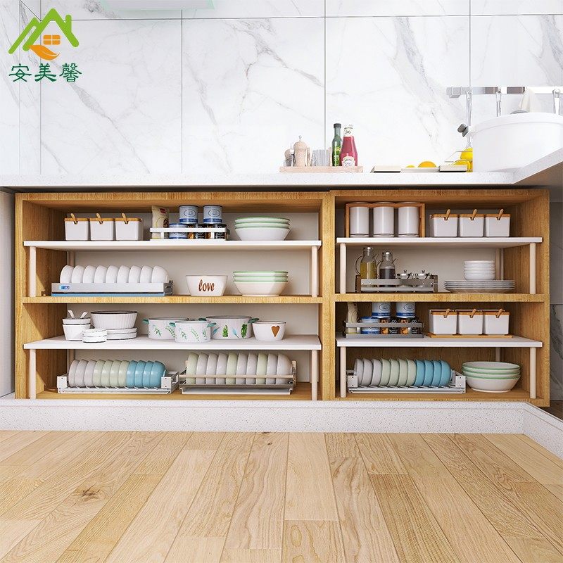 厨房柜子分层置物架隔板下水槽锅具储物多层架子橱柜内免打孔收纳