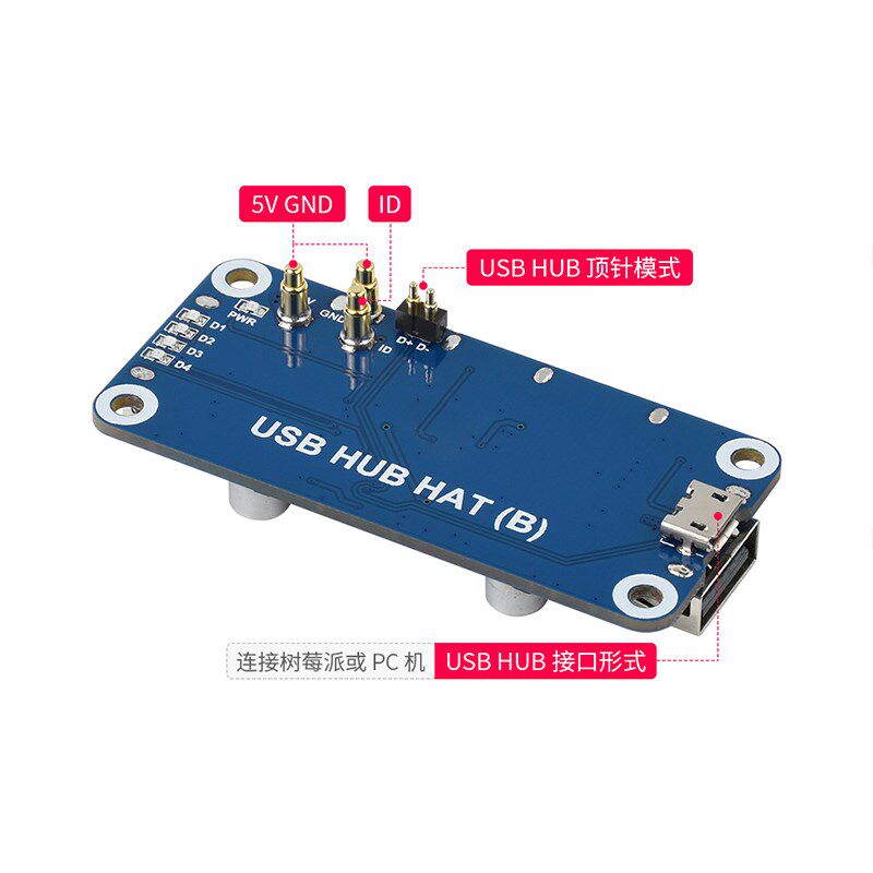 树莓派4B/3B+/Zero2W 4路USB接口扩展板 USB HUB集线器分线器模块图片