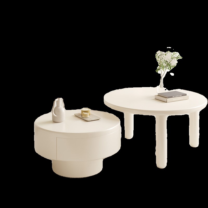 法式奶油风茶几轻奢极简客厅家用圆形组合茶几储物北欧新款小户型
