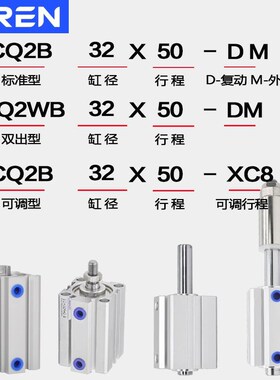CQ2B外螺纹气缸CDQ2B 20 25 32 40 50-63-10-20-30-50DMZ薄型气缸