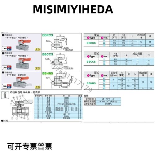 不锈钢球阀替代米思米BBRCS BBCCS11 22 33 BBHRS61 62 91 92 93