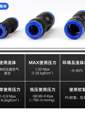 气动高压软管直通PU变径PG三通PE-468101216mm气管快速快插对接头