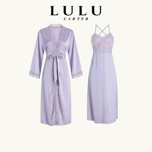 法式 性感晨袍带胸垫睡裙蕾丝吊带睡袍两件套长裙真丝睡衣女春秋款