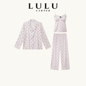 LULU 家居服三件套 秋季 CARTER真丝睡衣女长袖 带胸垫丝绸2025新款