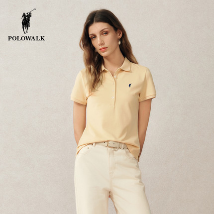 POLOWALK短袖POLO衫女士2026夏款纯色翻领t恤通勤百搭显瘦上衣
