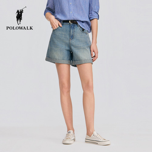 POLOWALK女士牛仔短裤直筒