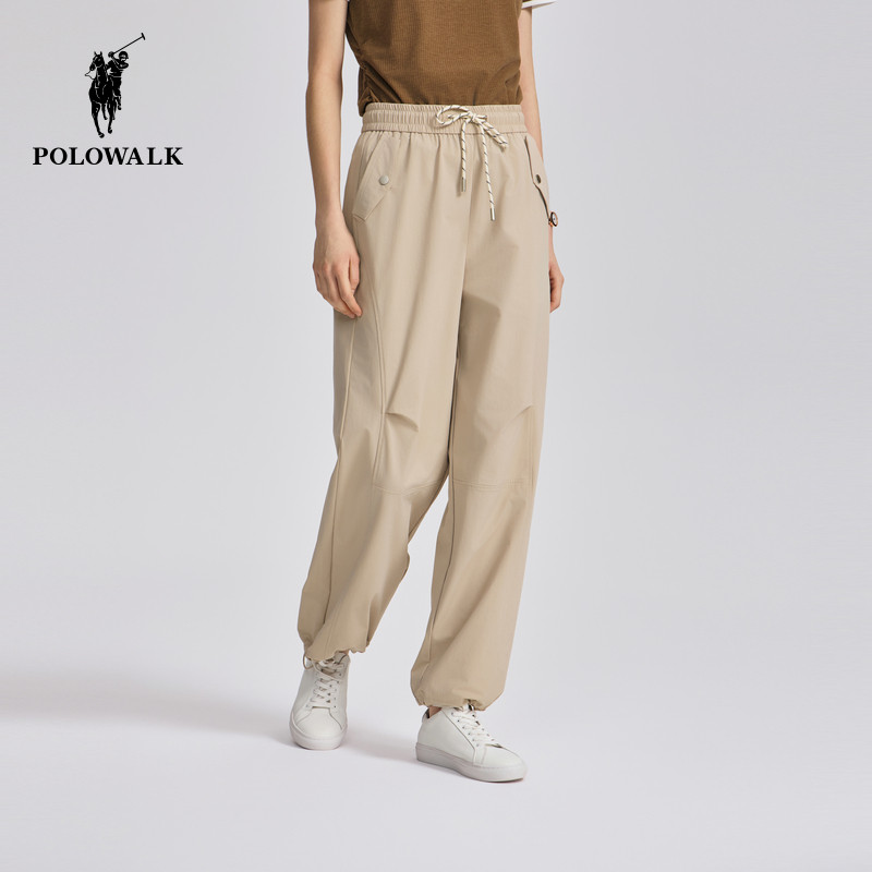 POLOWALK女士休闲裤夏季新款松紧腰直筒显瘦束脚裤百搭运动长