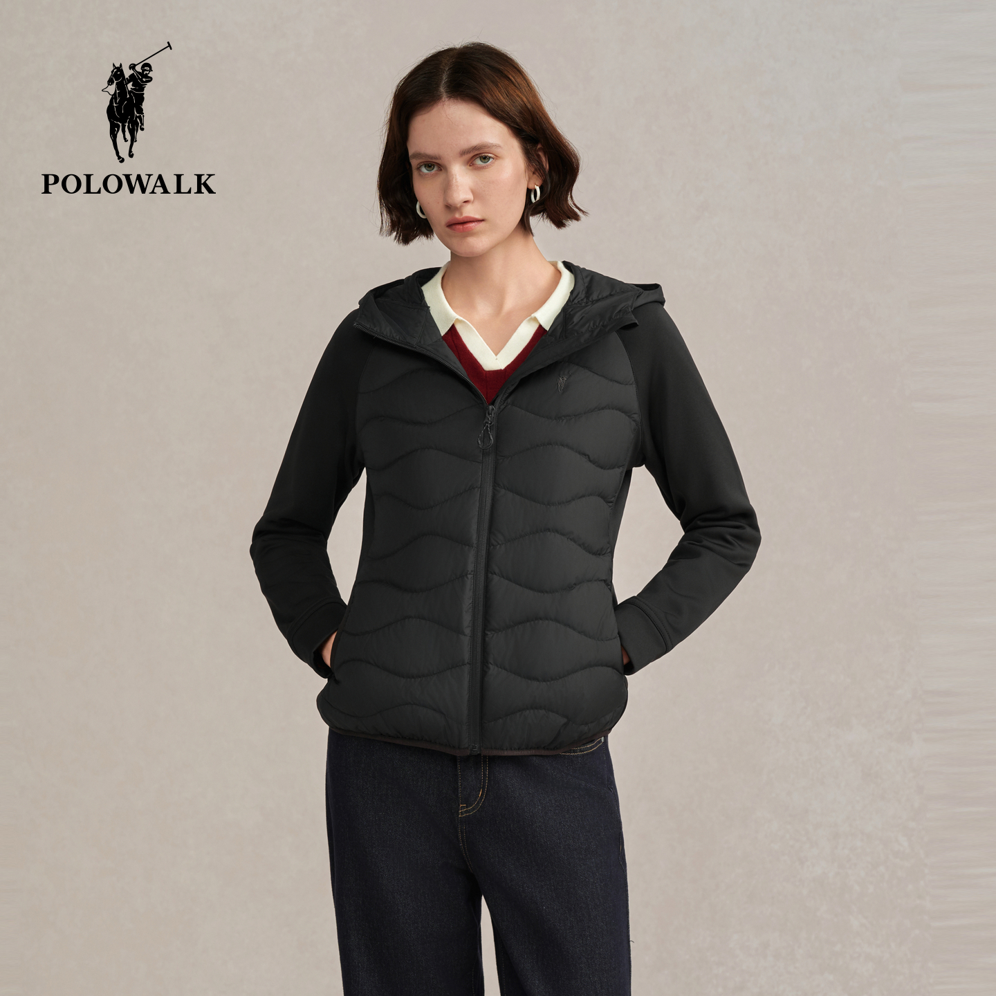 POLOWALK女士排骨羽绒服轻薄连帽