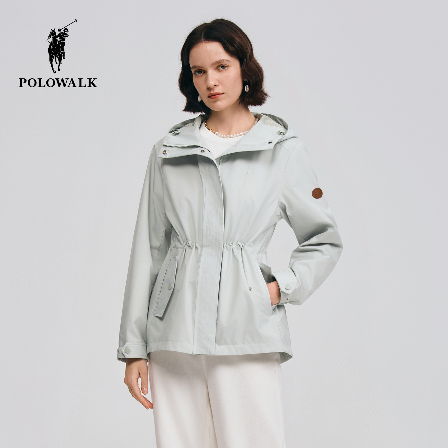 POLOWALK女装外套2026春季新款女士通勤外套连帽收腰显瘦夹克上衣