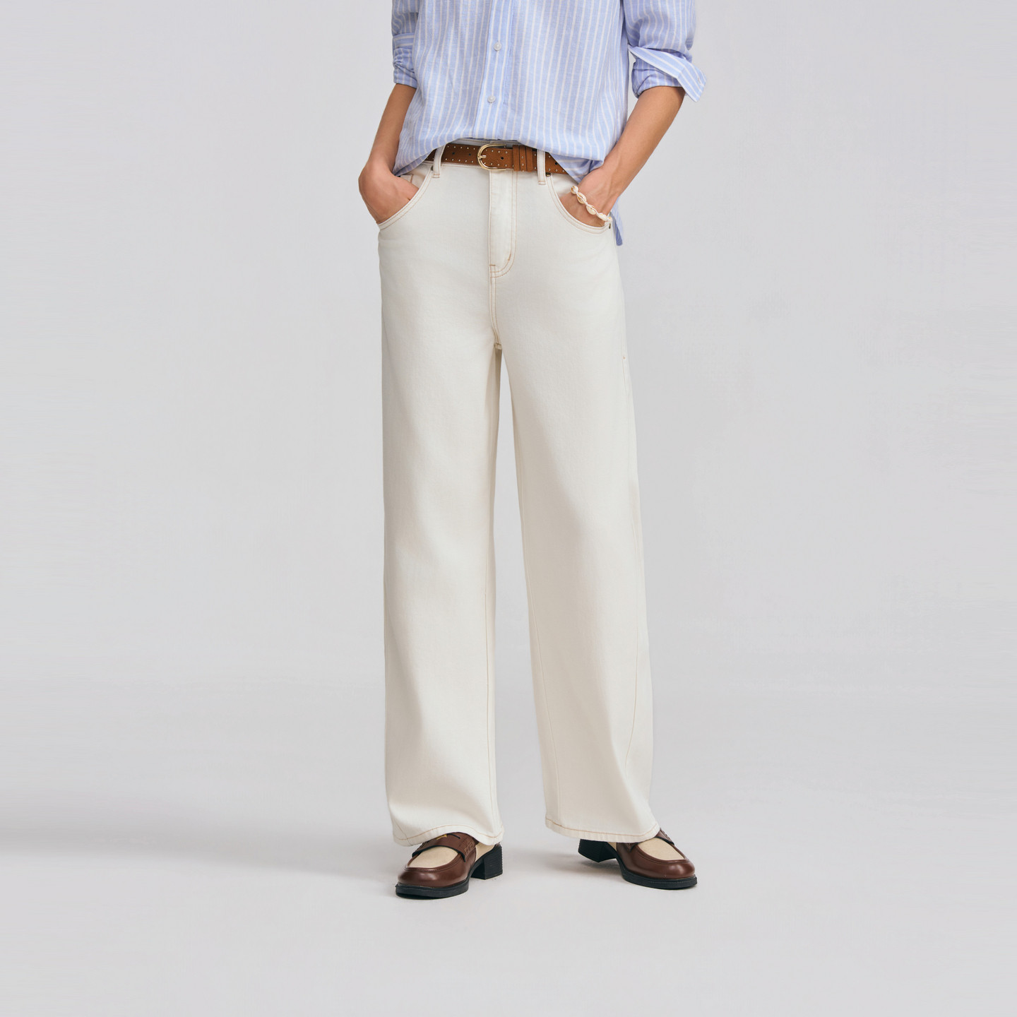 POLOWALK女士牛仔裤2026春夏裤新款经典直筒百搭通勤白色牛仔长裤