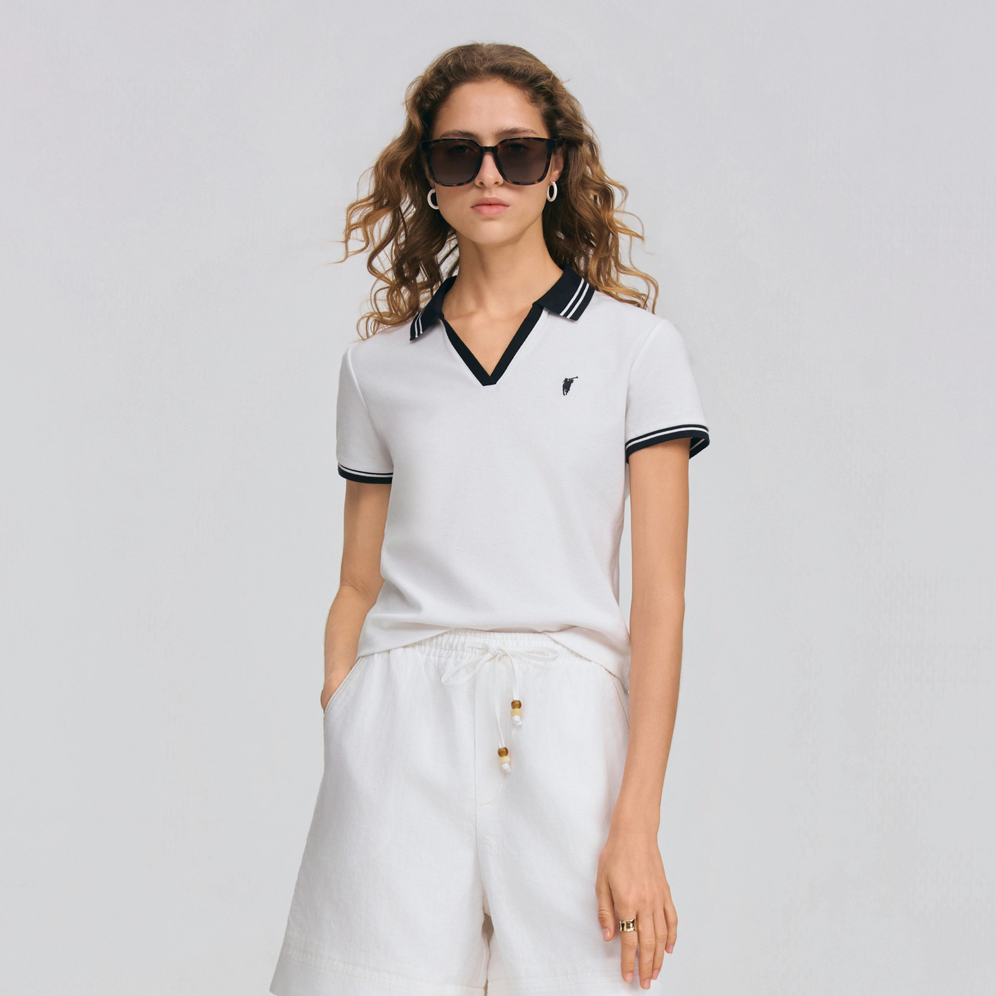 POLOWALK女士短袖POLO衫2026夏季新款日常通勤撞色直筒短袖T恤衫