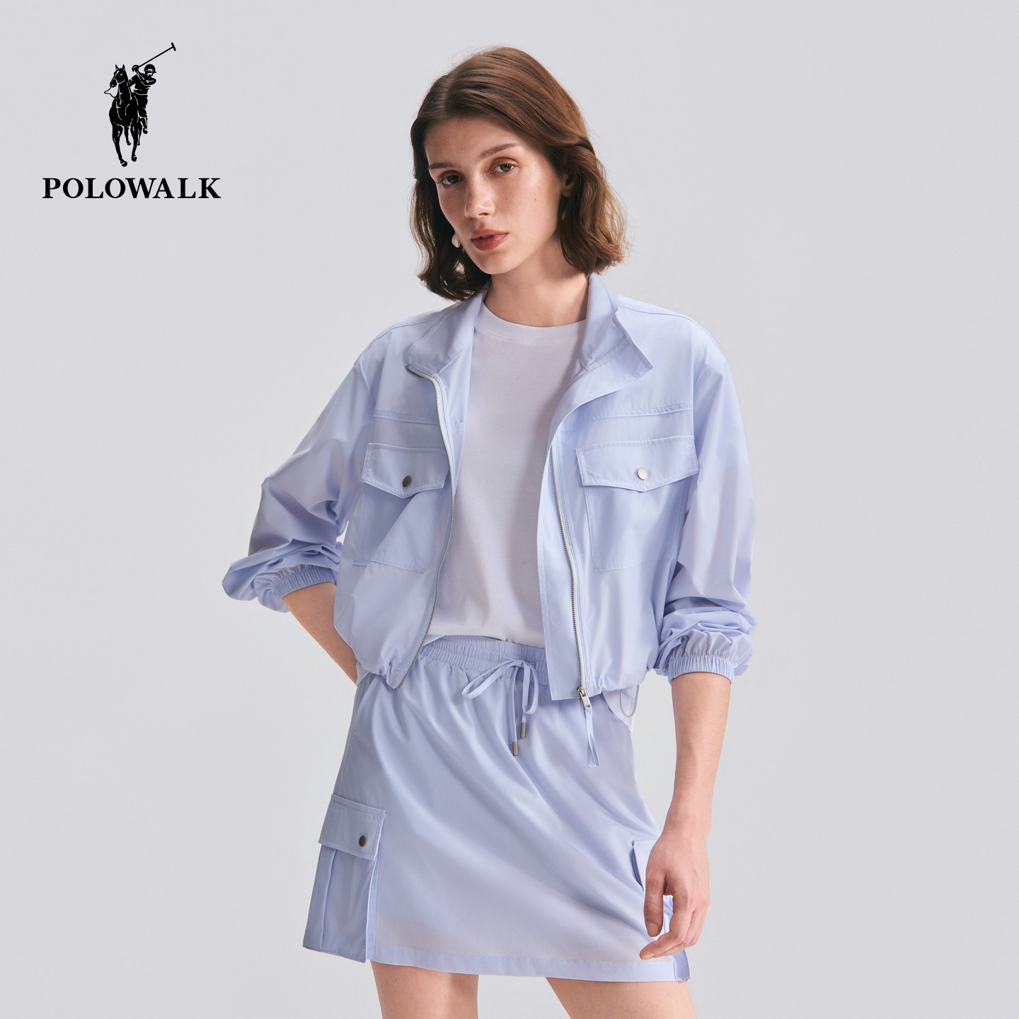 【套装】POLOWALK女装2026夏季新款女士运动风立领外套工装风短裤