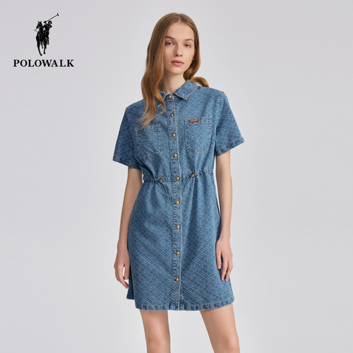 POLOWALK女士短袖连衣裙复古潮流
