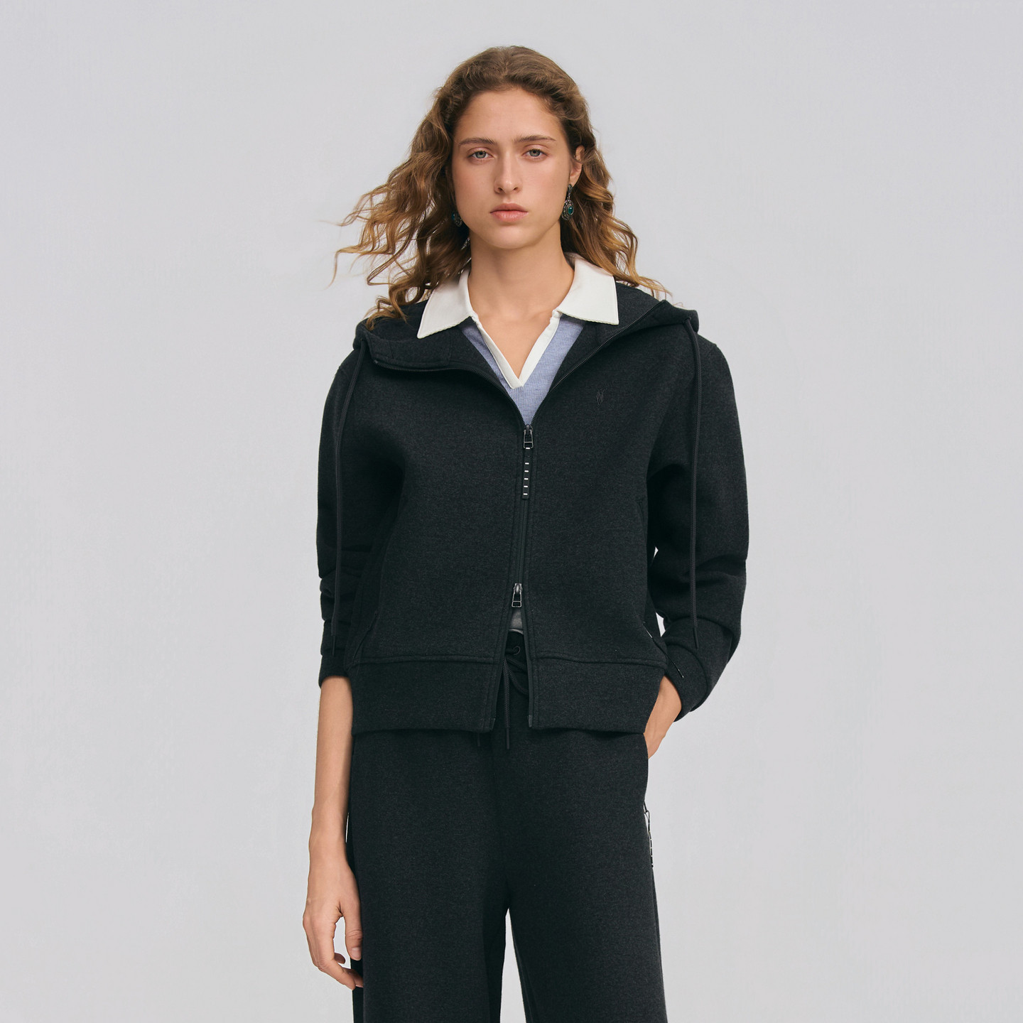 【套装】POLOWALK女士卫衣2026春季新款运动连帽开衫外套直筒卫裤