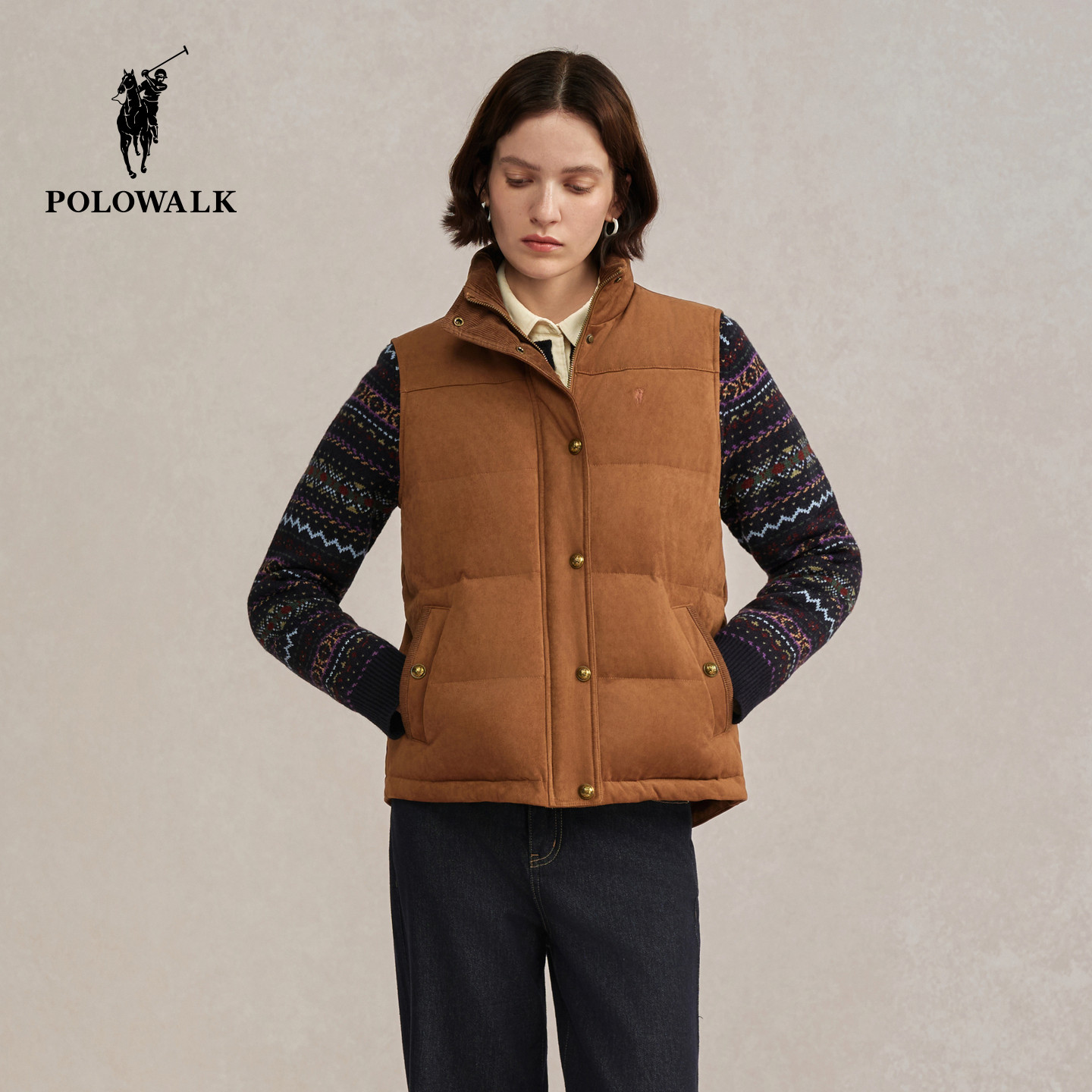 【特惠】POLOWALK女装羽绒马甲2025冬装女士羽绒背心厚立领外套