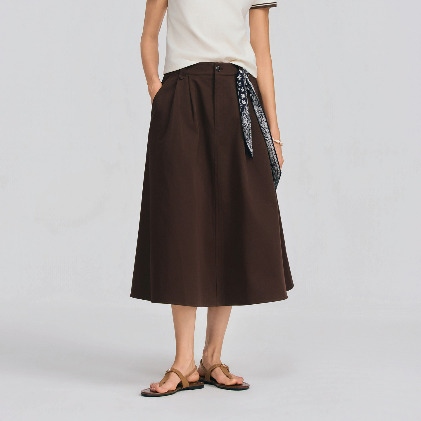 POLOWALK女士半身裙2026春夏新款纯棉复古百搭A字中长款半身裙