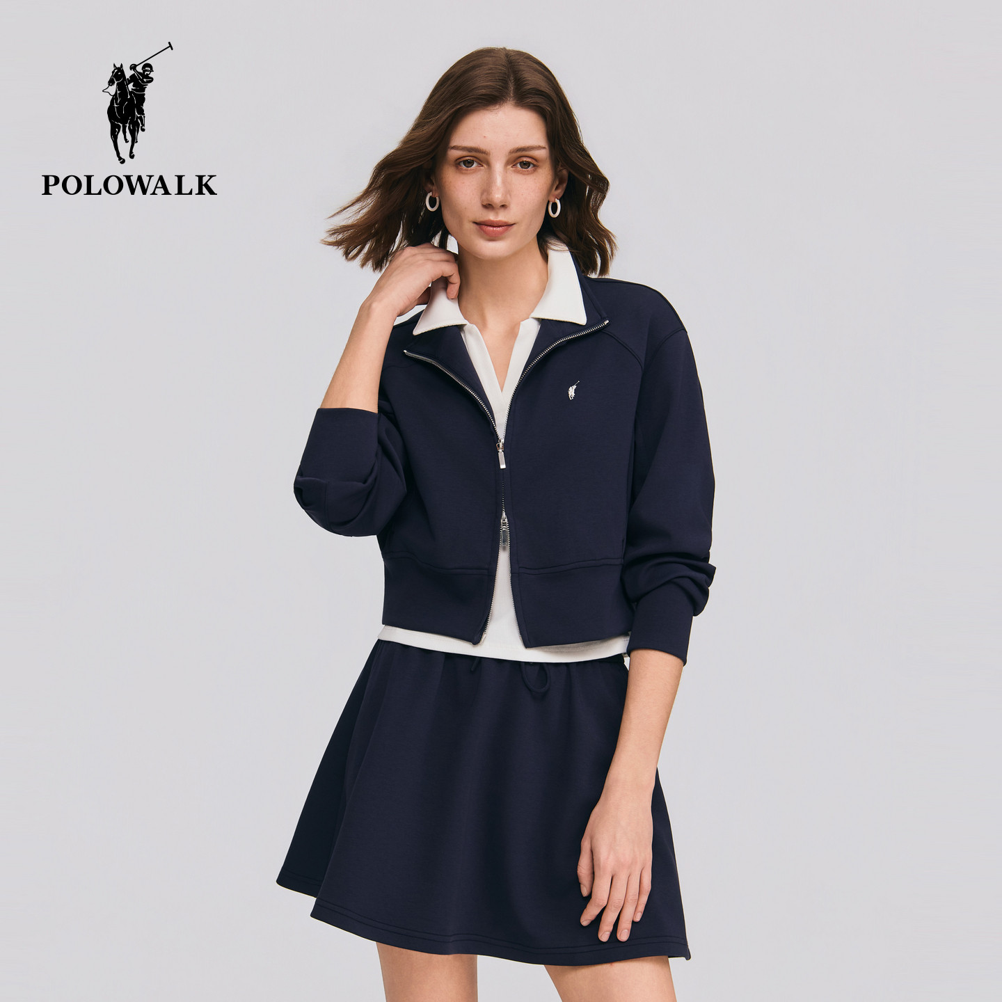 POLOWALK女装2026春季新款女士短款卫衣简系立领休闲外套百搭上衣