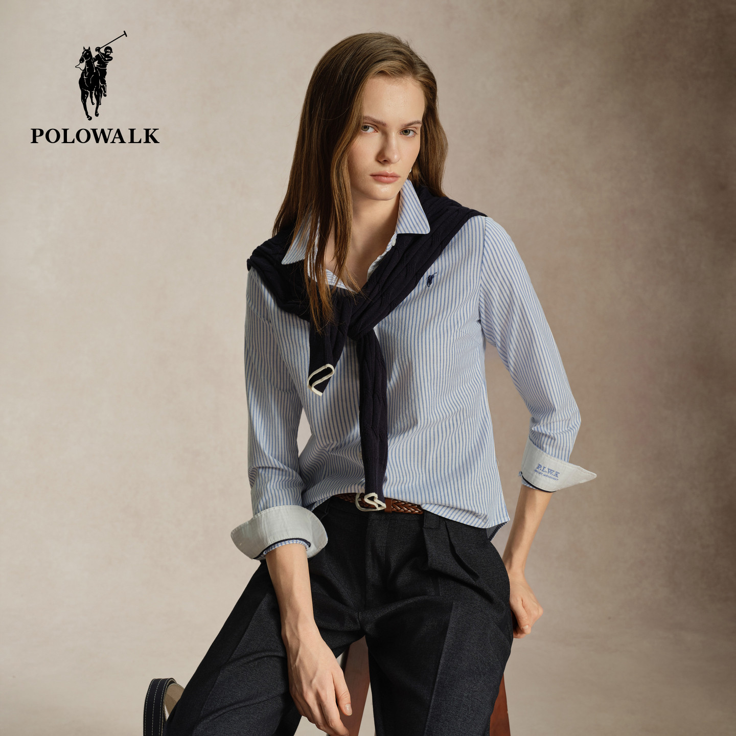 POLOWALK女牛津纺条纹衬衫