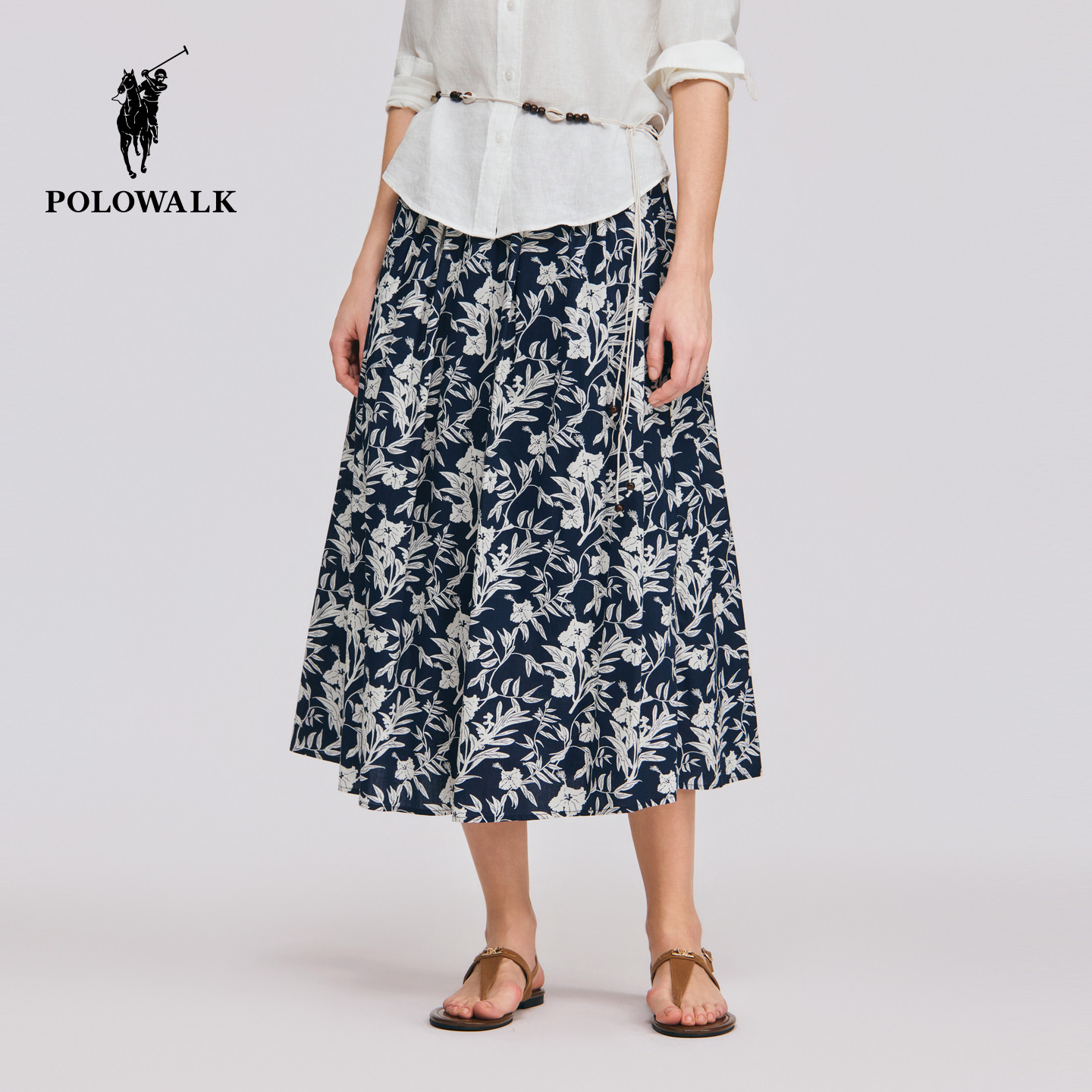 POLOWALK女士半身裙2026夏季新款气质优雅碎花裙半松紧腰