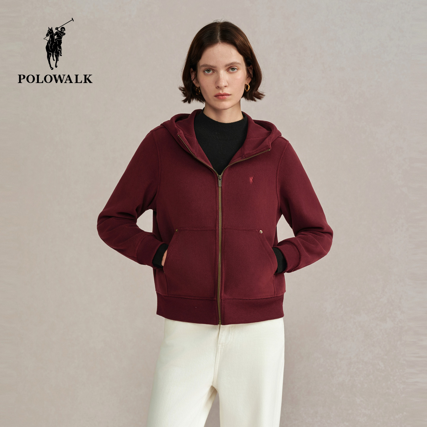 POLOWALK女装外套2026春季新款女士摇粒绒外套休闲上衣拉链衫