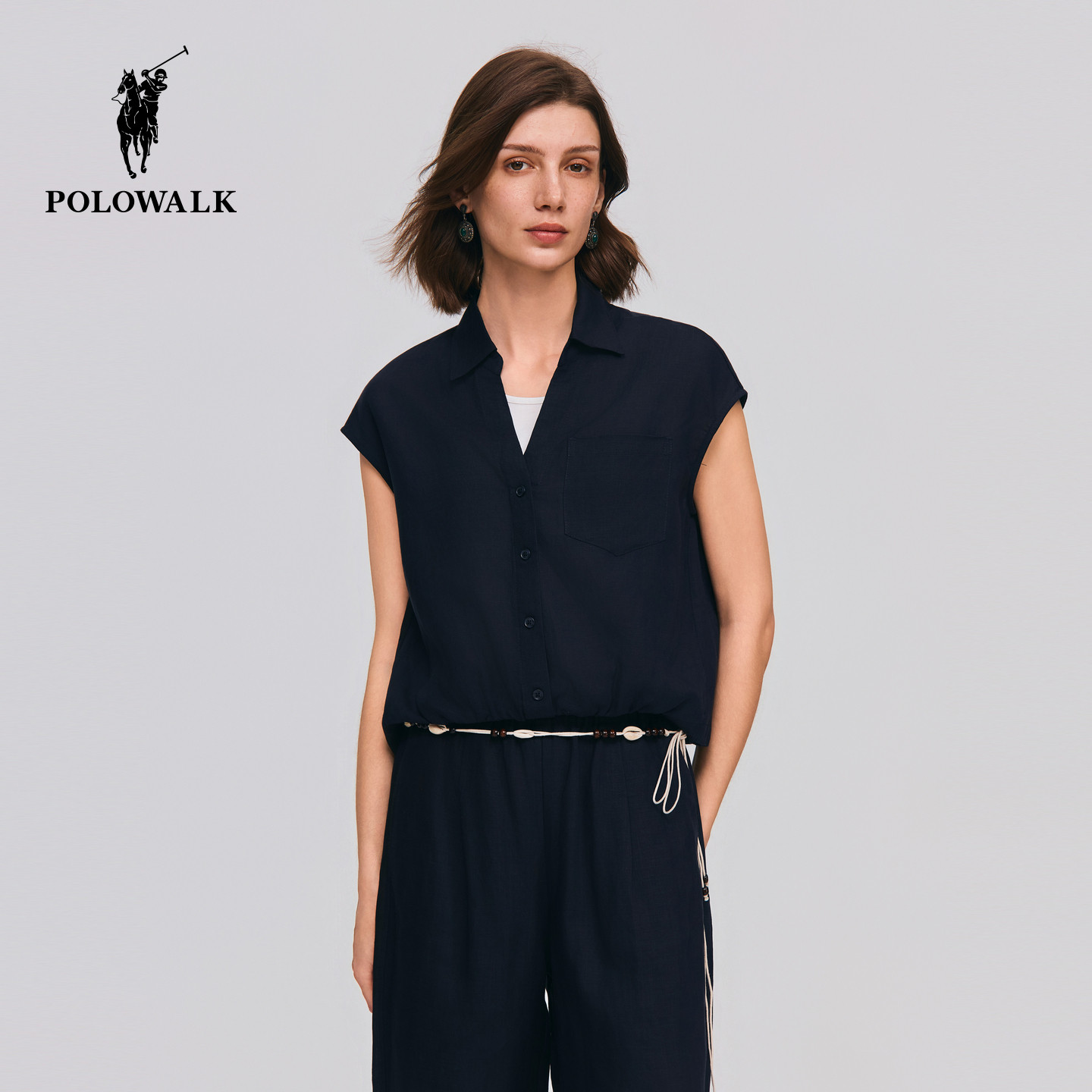 【套装】POLOWALK女士短袖衬衫2026夏季新款假两件马甲休闲裤女装