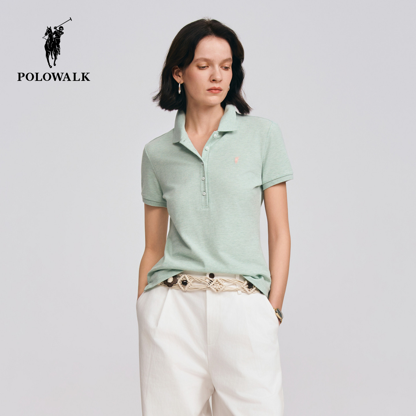 POLOWALK女士短袖2026春夏新款简约翻领修身休闲百搭T恤POLO衫