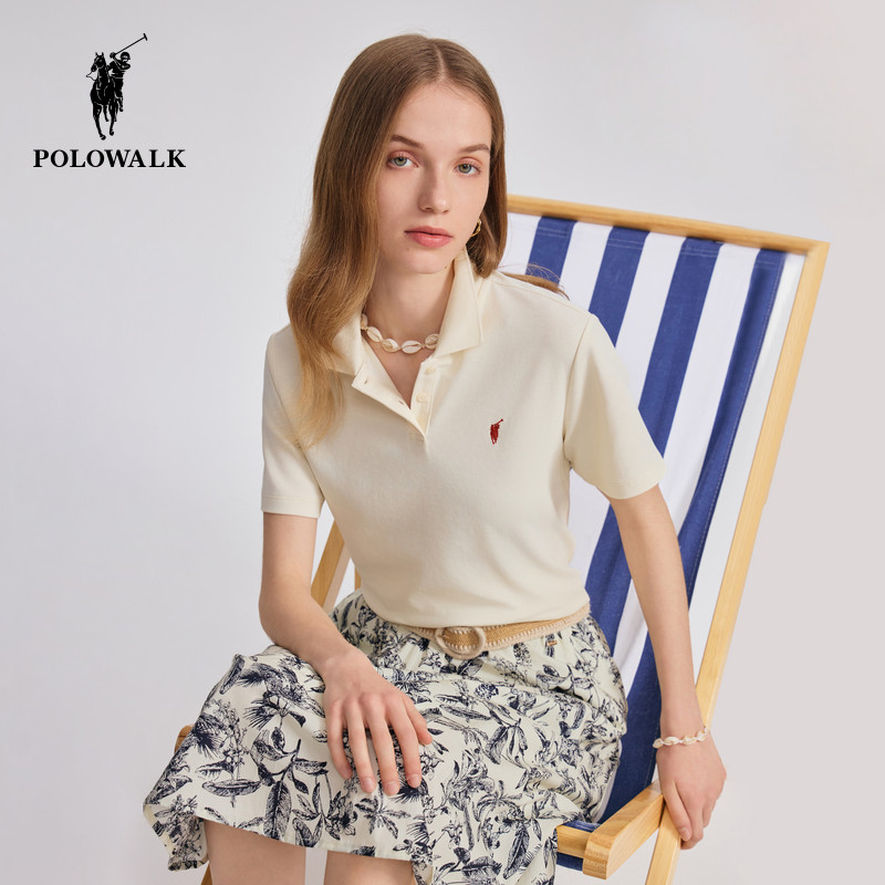 POLOWALK女士短袖POLO衫2025夏季新款半袖T恤休闲百搭通勤上衣,女装/女士精品,POLO衫,淘宝优惠券,粉丝福利购,淘宝优惠卷