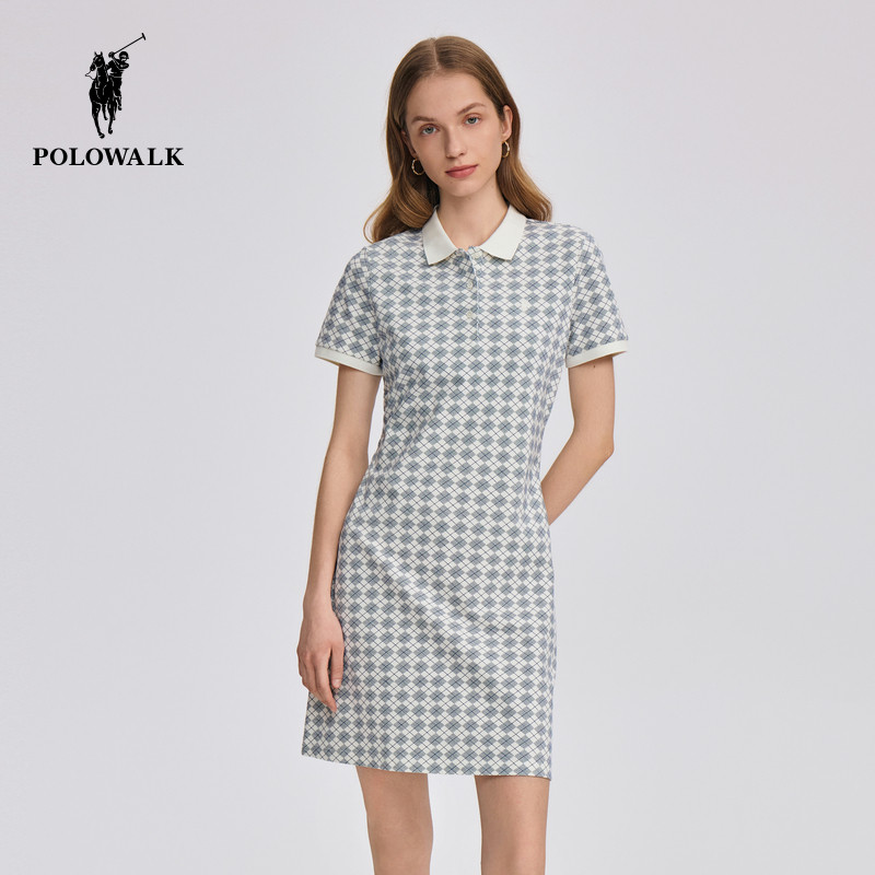 POLOWALK女士短袖针织连衣裙2026夏季新款百搭潮流中长裙女装