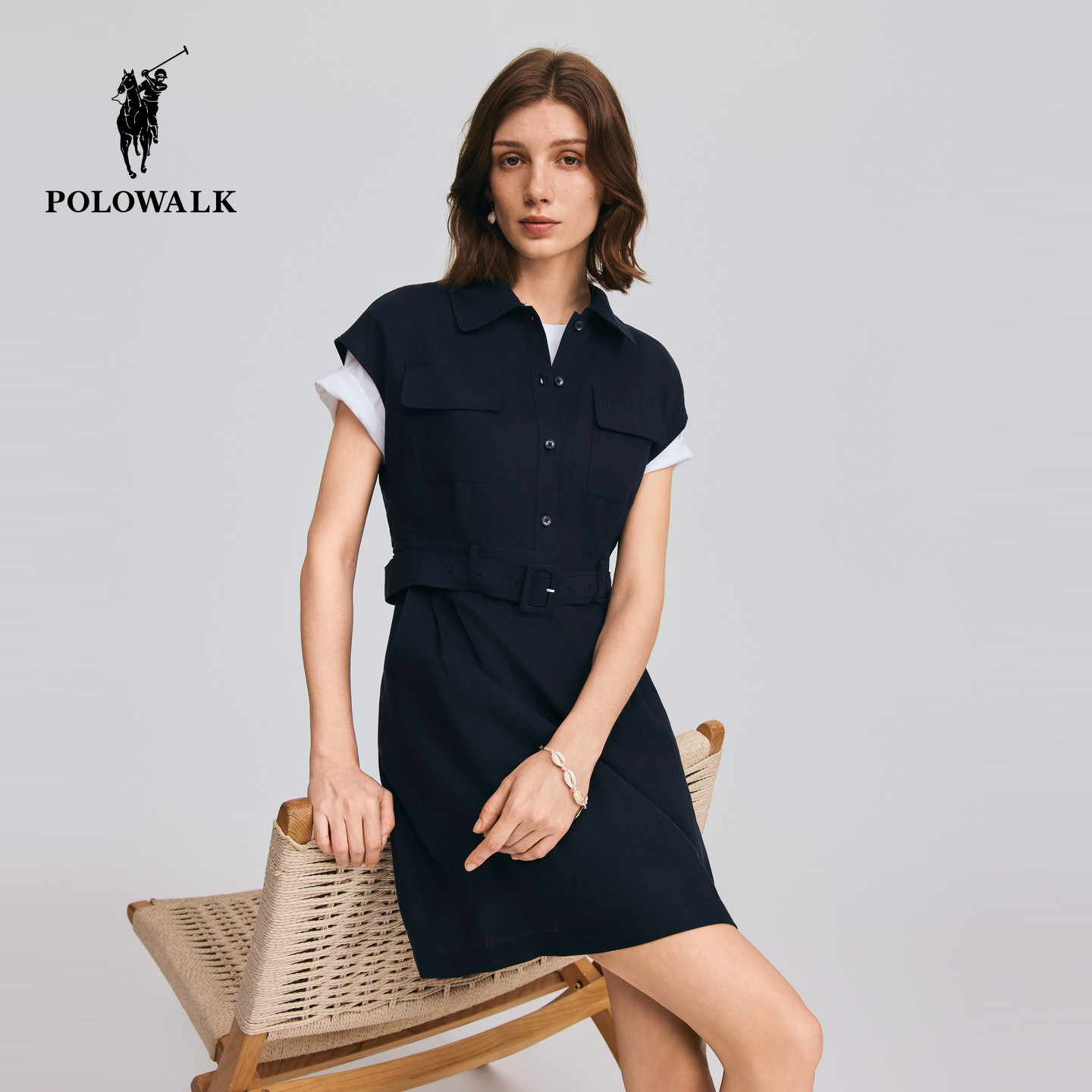 POLOWALK女士通勤短袖连衣裙图片