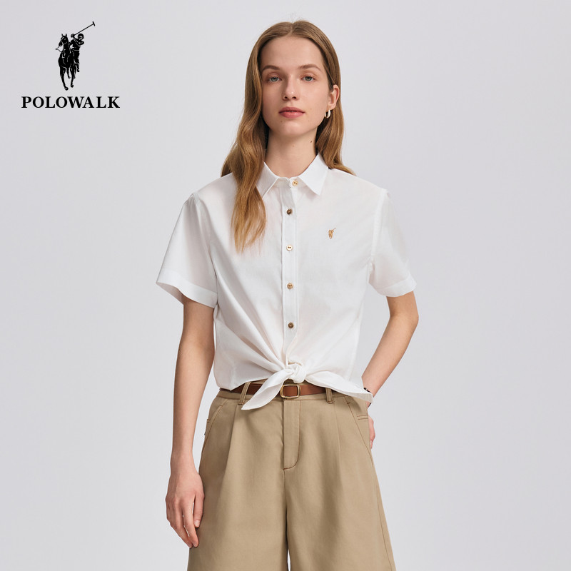 POLOWALK女士短袖衬衫打结设计