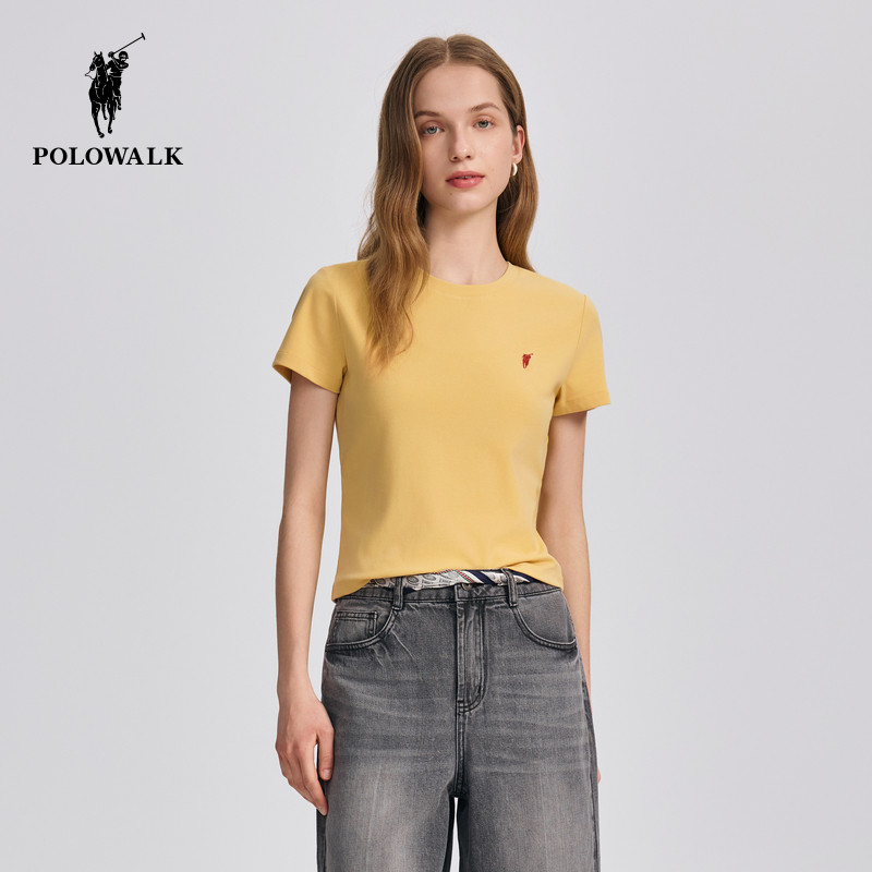 POLOWALK女士短袖圆领T恤2026夏季新款休闲百搭打底衫潮流上衣