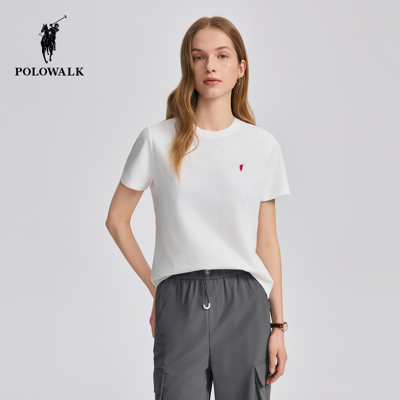 POLOWALK女装2026夏季新款女士短袖圆领T恤简约百搭短袖