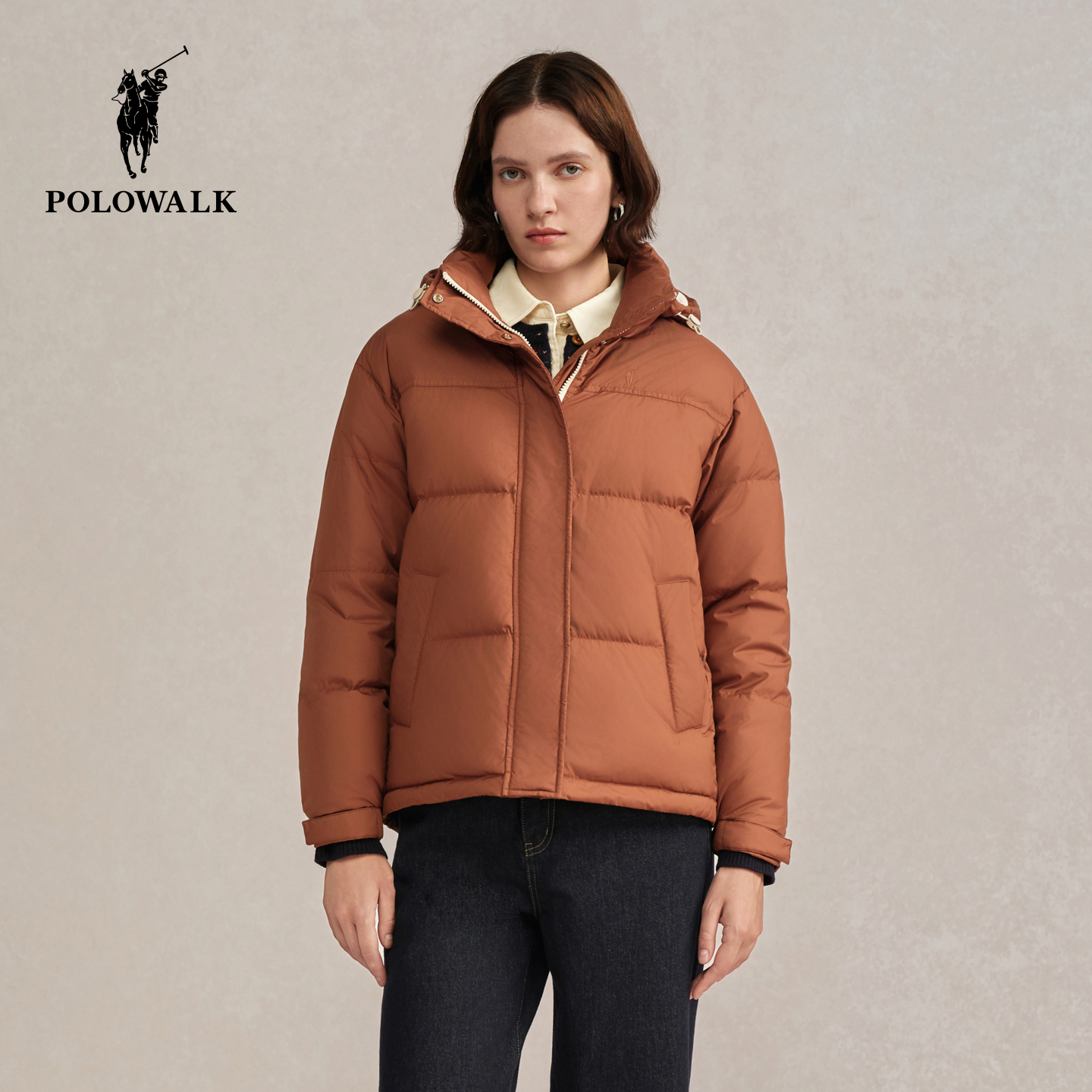 POLOWALK女士羽绒服连帽短款外套
