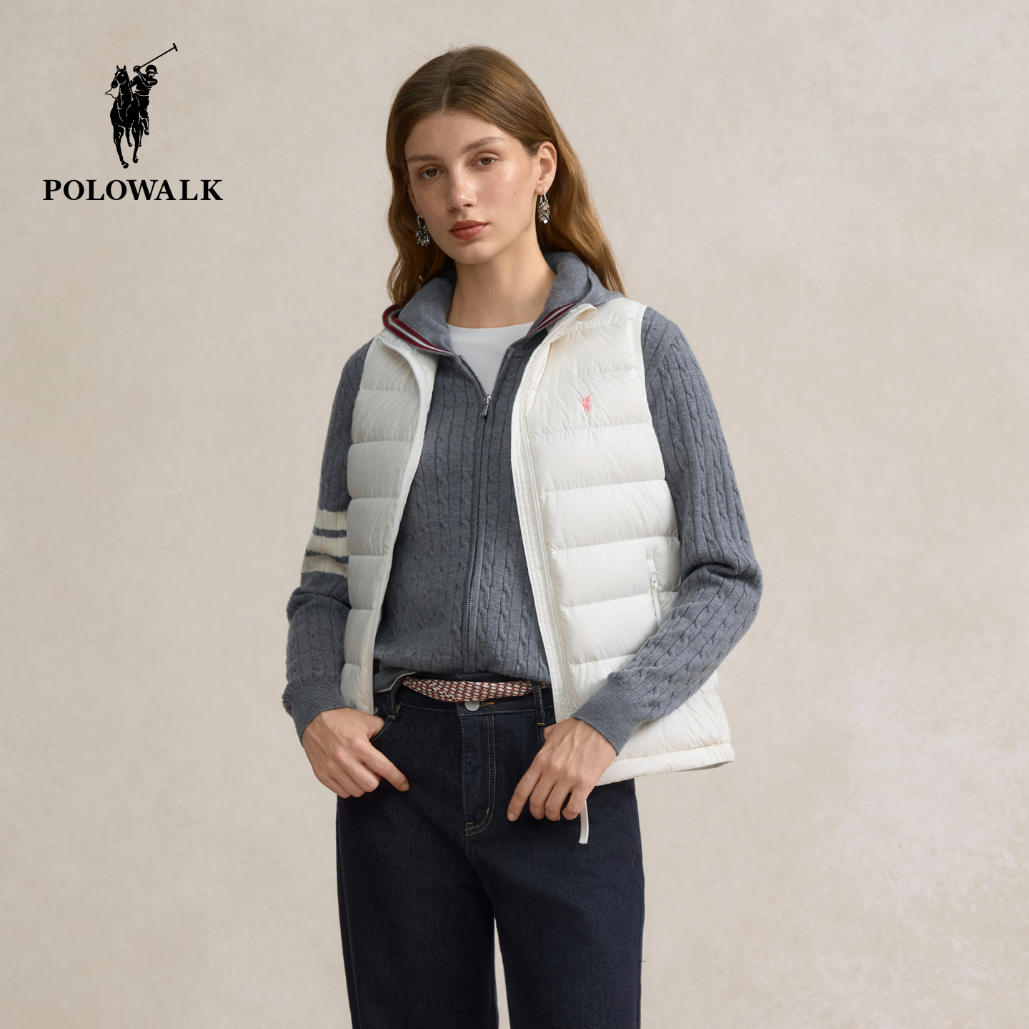 POLOWALK女士排骨羽绒服立领