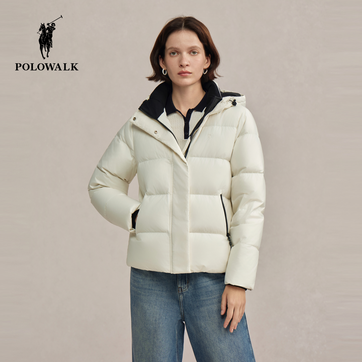 POLOWALK女装羽绒服厚款2025冬季新款女士羽绒服连帽保暖外套短款